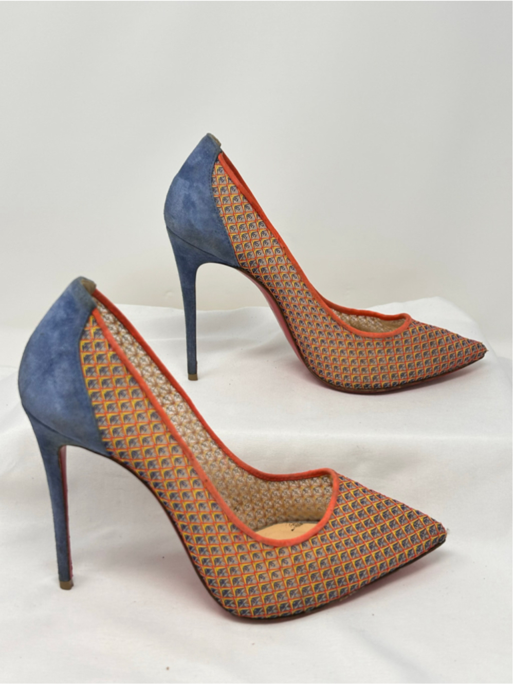Christian Louboutin Follies Lace 100 Pumps Multicolor Mesh Sz 38